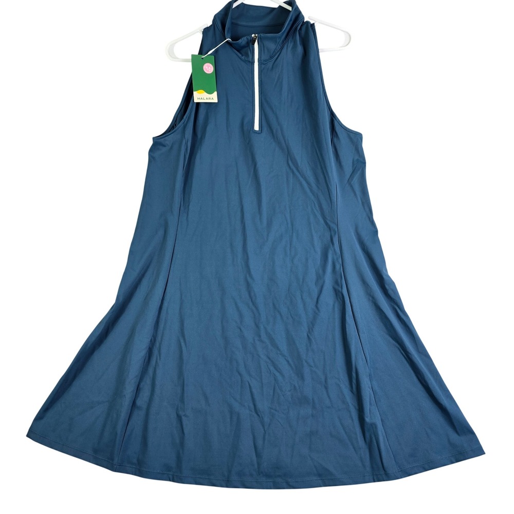 Halara Sleeveless Tennis Dress Women 2X Blue Quarter Zip Mock Neck Activewear